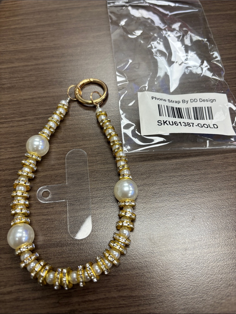 DD Designs Gold Pearl Beaded Phone Strap